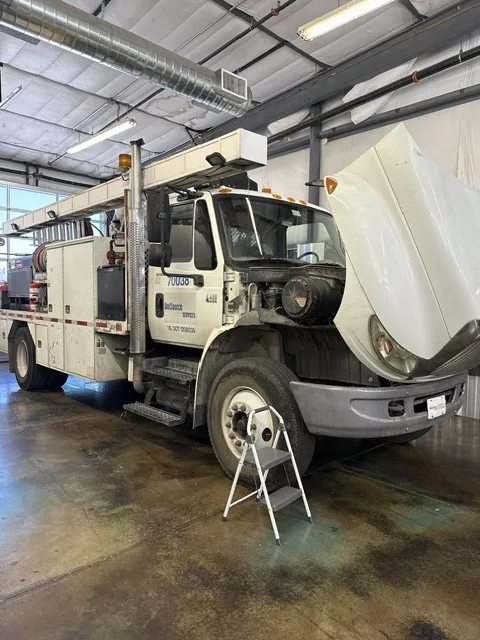 Diesel truck being serviced at Modern Diesel Solutions