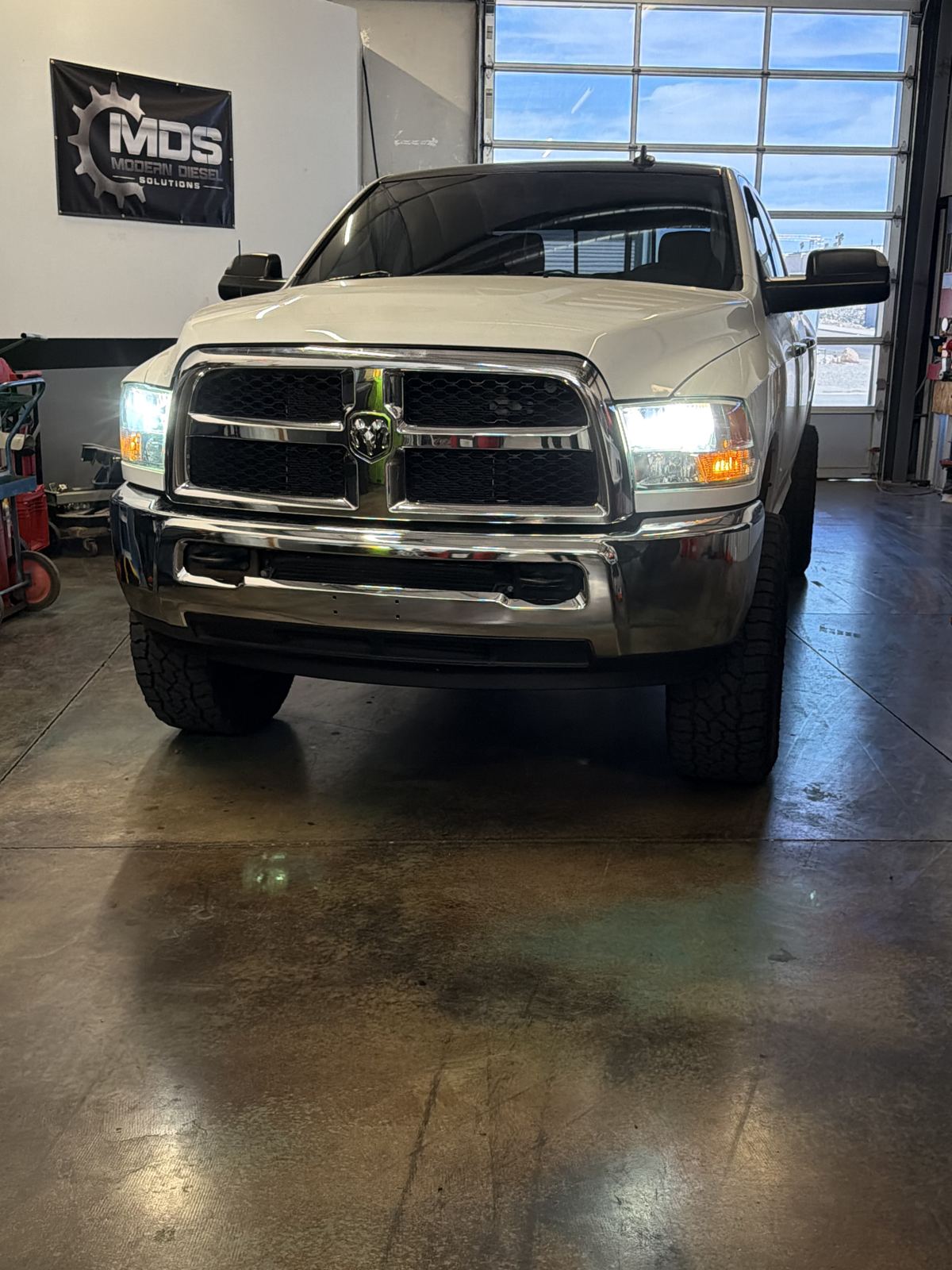 Ram diesel truck in the Modern Diesel Solutions shop